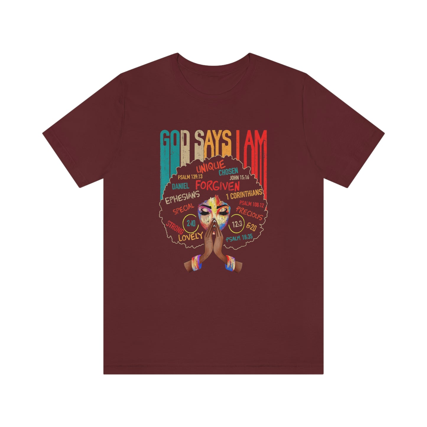 GOD Says I Am Afro Lady Unisex Jersey Short Sleeve Tee