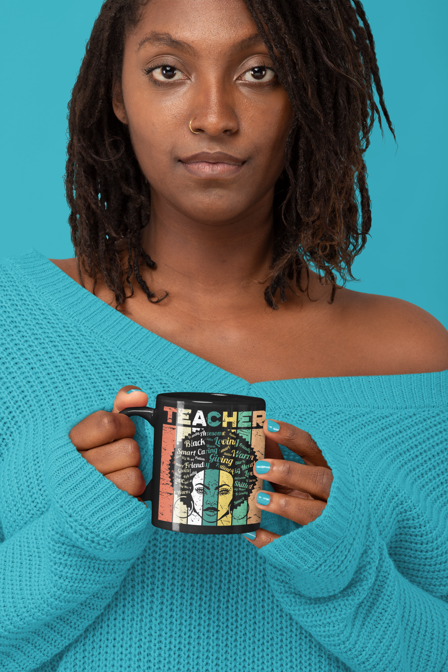 Teacher Afro Lady Colorful Mugs, 11oz